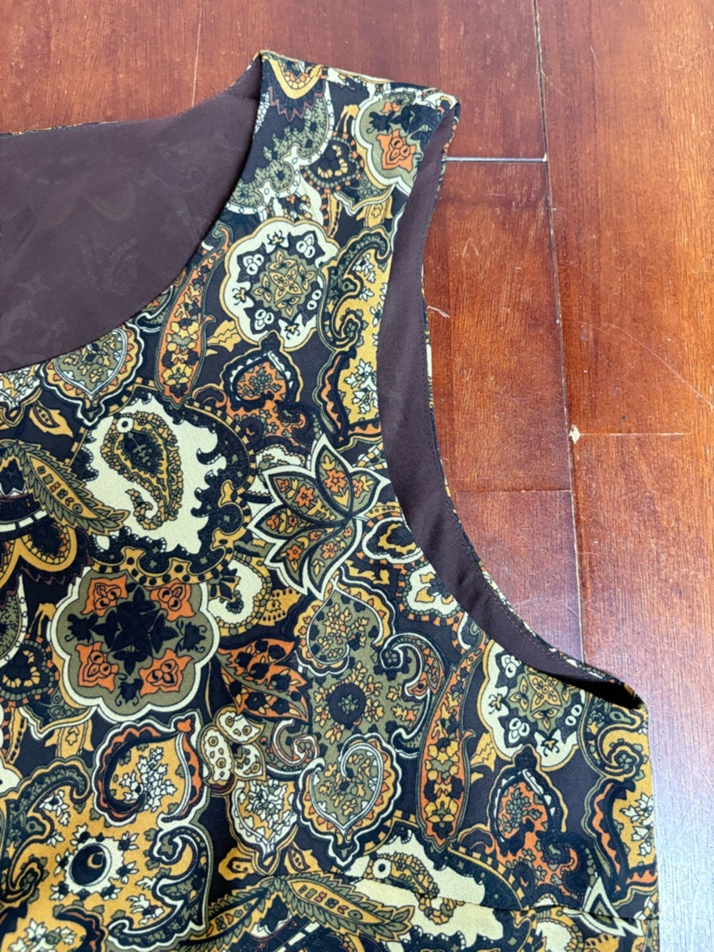 Studio I Floral Paisley chiffon Sleeveless Maxi Dress Green Brown Lined Size 22W - Picture 7 of 11